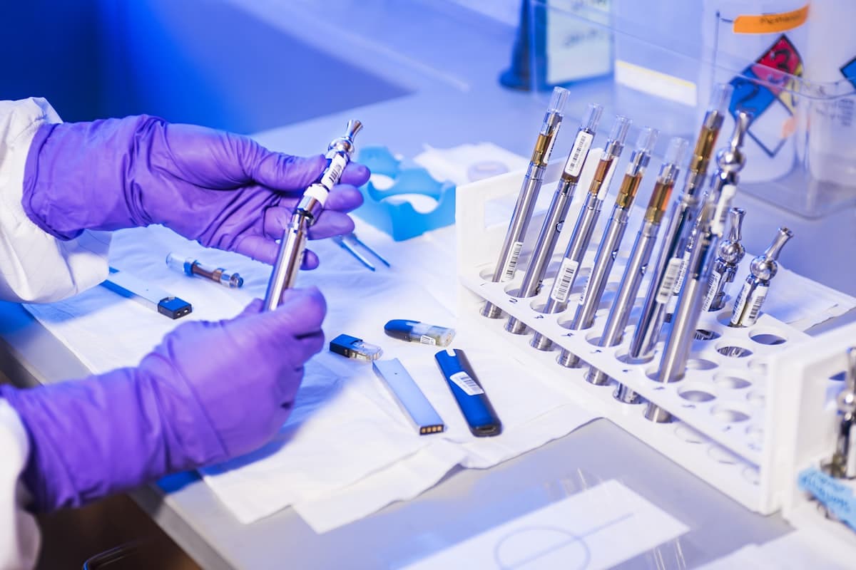 Biology laboratory with microscopes and petri dishes