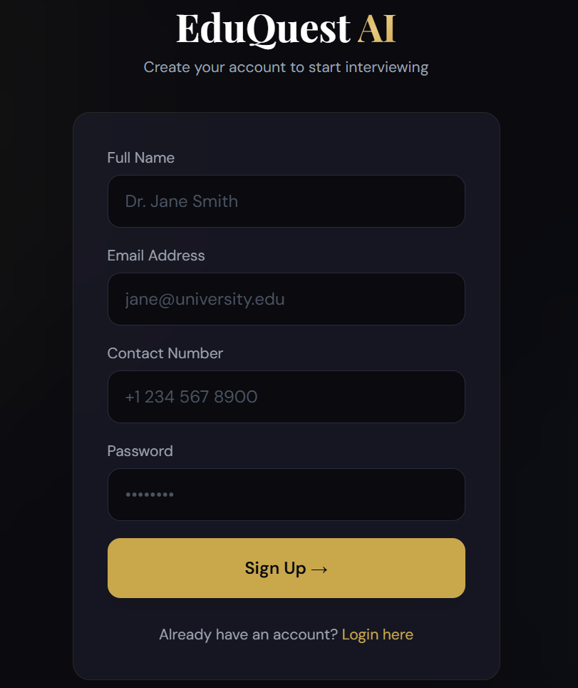 EduQuest AI Login and Signup Form