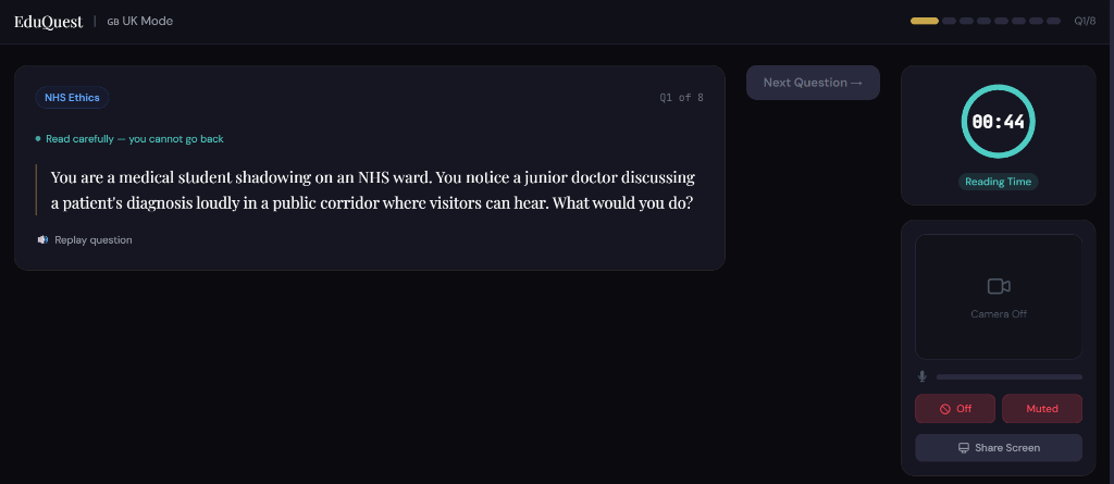 AI Interview interface with question and timer