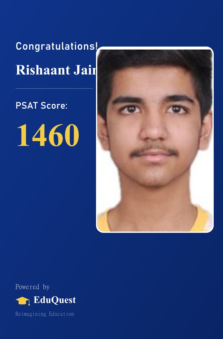 Rishaant Jain - PSAT Congratulations Card